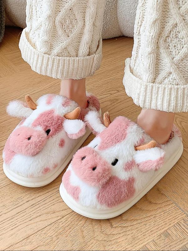 Women's Cute Cow Design Plush Slippers, 2024 New Style Casual Soft Comfortable Home Slippers, Warm Slippers for Indoor & Outdoor Use for Fall & Winter