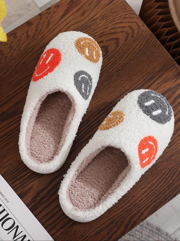 Women's Cute Smile Face Pattern Plush Slippers, Casual Soft Comfortable Home Slippers, Warm Slippers for Indoor & Outdoor Use for Fall & Winter