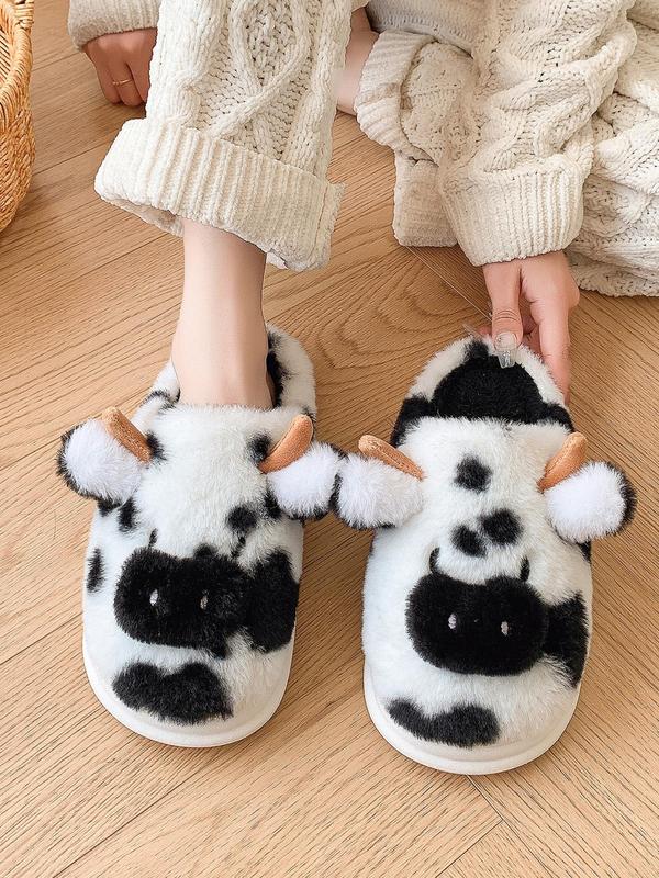 Women's Cute Cow Design Plush Slippers, 2024 New Style Casual Soft Comfortable Home Slippers, Warm Slippers for Indoor & Outdoor Use for Fall & Winter