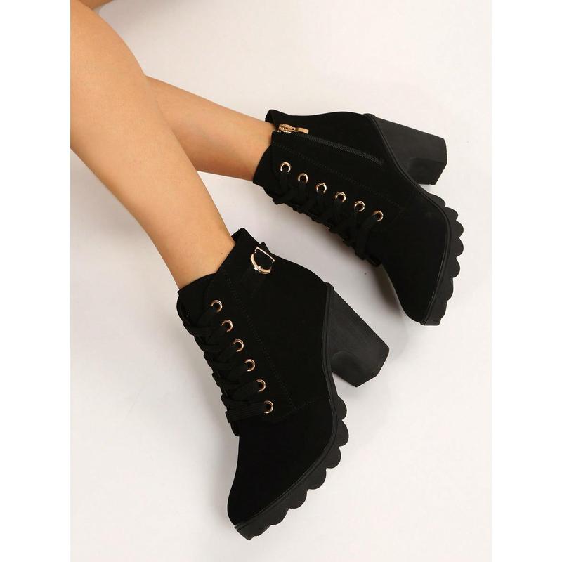 Women Fashion Solid Color Zipper High Heels Ankle Boots