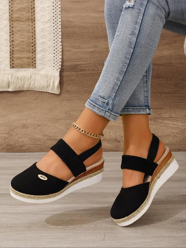 Women's Fashionable Plain Color Platform Sandals, Casual Comfortable Slingback Wedges Sandals for Summer, Lightweight Breathable Shoes for Daily Wear