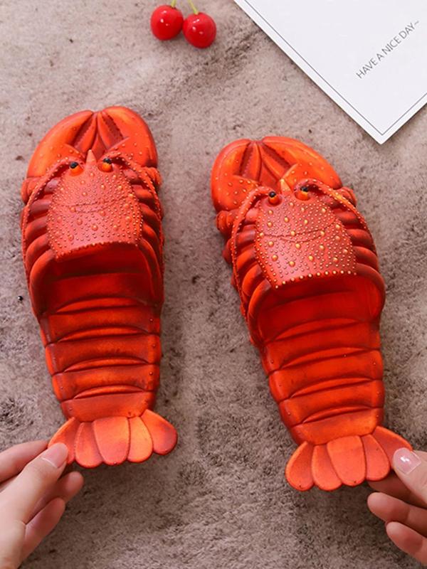 Men's Cute Cartoon Lobster Design Slippers, 1 Pair Fashionable Creative Lobster Themed Design Casual Comfortable Home Slippers, Non-slip Slippers for Indoor & Outdoor Beach