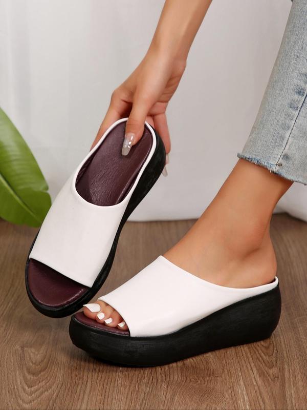 Women's Summer Solid Color Slip on Wedge Sandals, Casual Comfortable Breathable Sandals for Summer, Female All-match Round Toe Shoes for Daily Wear