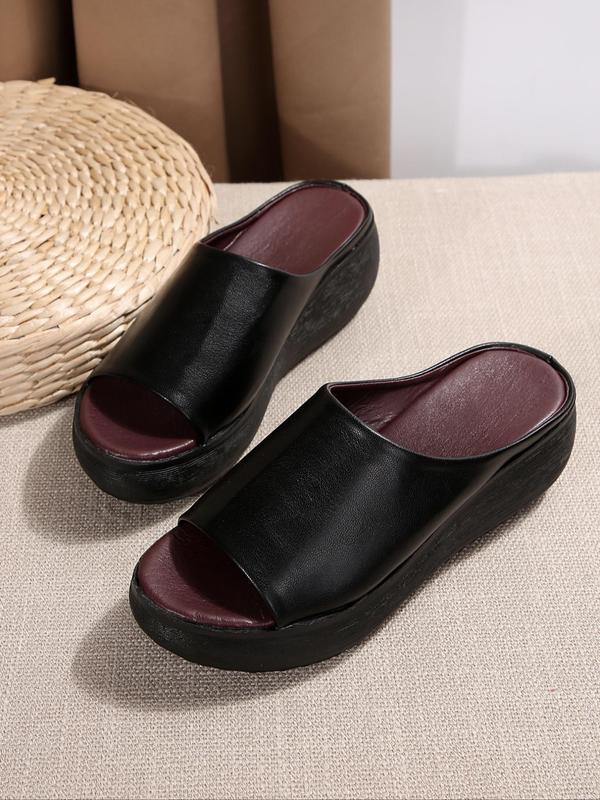 Women's Summer Solid Color Slip on Wedge Sandals, Casual Comfortable Breathable Sandals for Summer, Female All-match Round Toe Shoes for Daily Wear