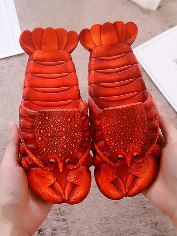 Men's Cute Cartoon Lobster Design Slippers, 1 Pair Fashionable Creative Lobster Themed Design Casual Comfortable Home Slippers, Non-slip Slippers for Indoor & Outdoor Beach