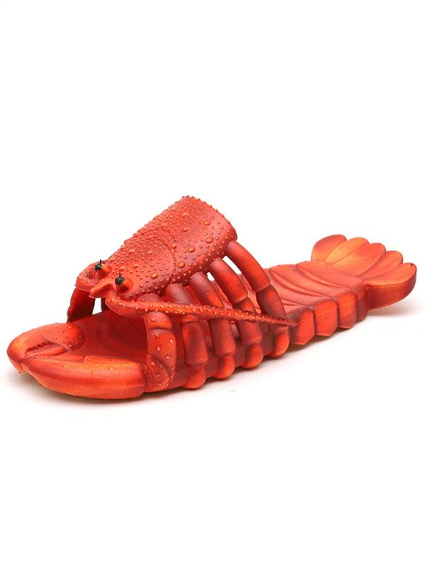 Men's Cute Cartoon Lobster Design Slippers, 1 Pair Fashionable Creative Lobster Themed Design Casual Comfortable Home Slippers, Non-slip Slippers for Indoor & Outdoor Beach