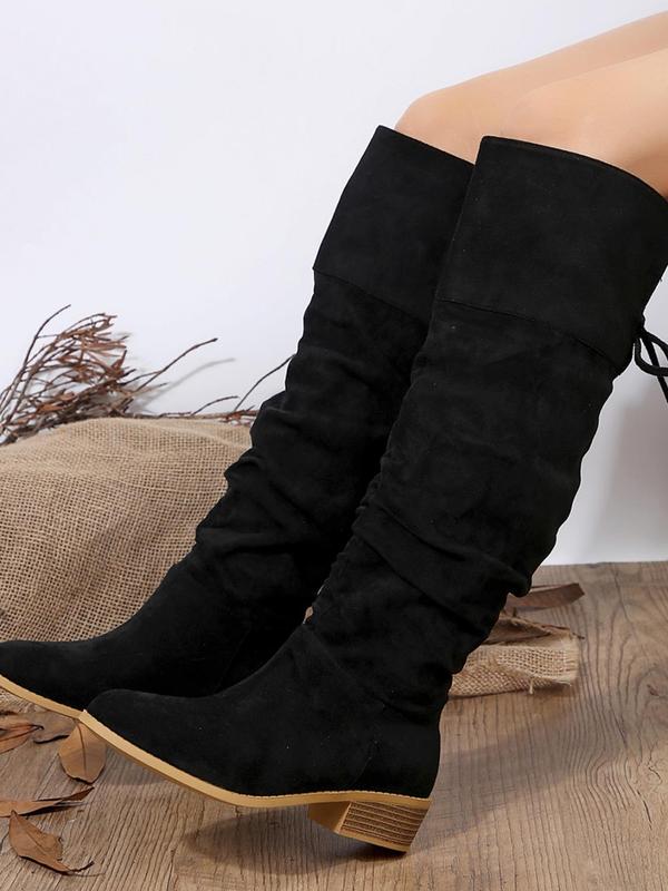 Women's Fashionable Contrast Faux Fur Drawstring Ruched Boots, Casual Warm Knee High Boots for Fall & Winter, Female All-match Trendy Shoes for Daily Wear