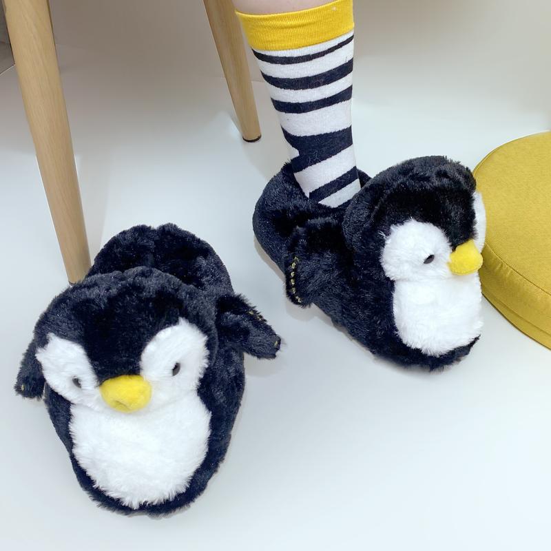 Anime  Cute Home penguin Cotton Shoes Cartoo Fuzzy Slippers Women Autumn Winter Soft Plush Flat Shoe Girl Footwear