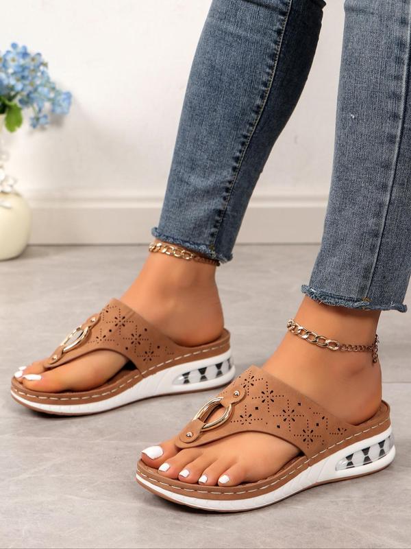 Women's Summer Fashionable Plain Color Slip on Wedge Sandals, Casual New Trend Sandals for Summer, Breathable Comfortable Shoes for Daily Wear, Perfect for Women and Outdoor