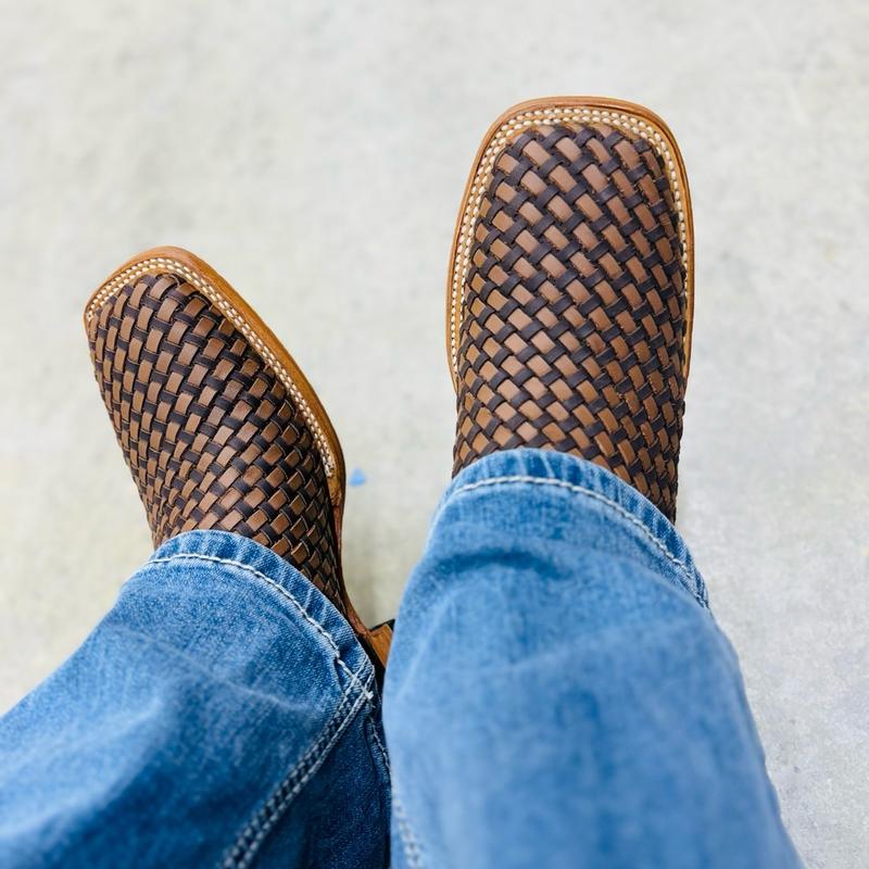 MENS BASKETWEAVE ANKLE BOOT - SQUARE TOE