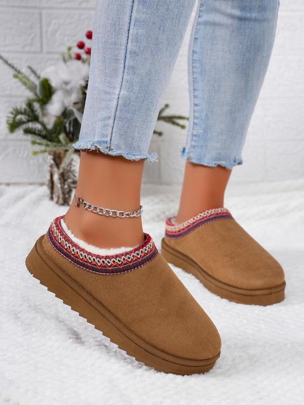 Women's Fashionable Embroidering Trim Design Slip-on Snow Boots, Casual Comfortable Warm Thick Sole Ankle Boots for Fall & Winter, Female All-match Round Toe Walking Shoes for Daily Wear