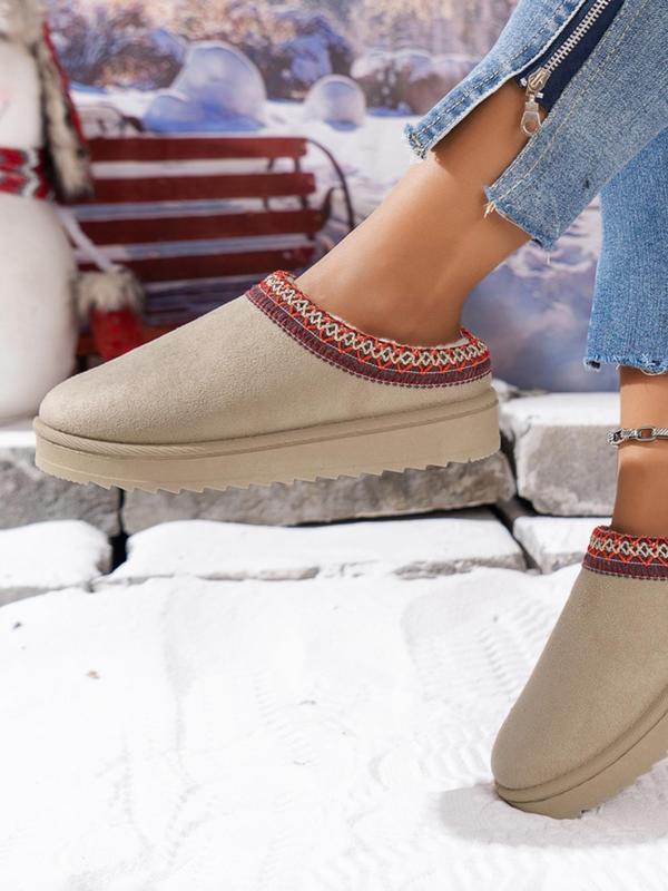 Women's Fashionable Embroidering Trim Design Slip-on Snow Boots, Casual Comfortable Warm Thick Sole Ankle Boots for Fall & Winter, Female All-match Round Toe Walking Shoes for Daily Wear