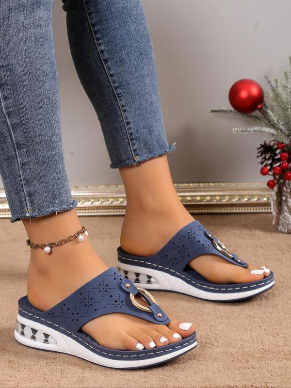 Women's Summer Fashionable Plain Color Slip on Wedge Sandals, Casual New Trend Sandals for Summer, Breathable Comfortable Shoes for Daily Wear, Perfect for Women and Outdoor