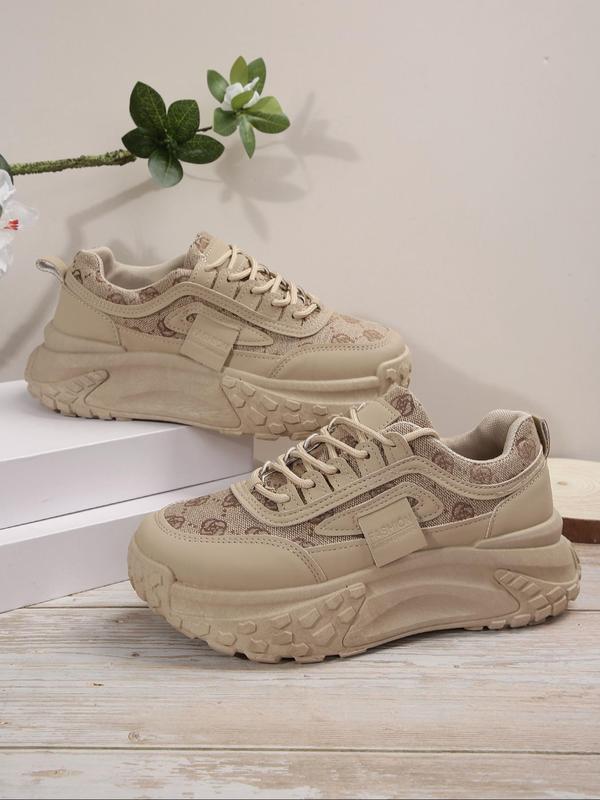 Women's Fashionable Plain Lace up Low Top Chunky Sneakers, Lightweight Breathable Comfortable Sports Running Shoes, Perfect for Outdoor Sports