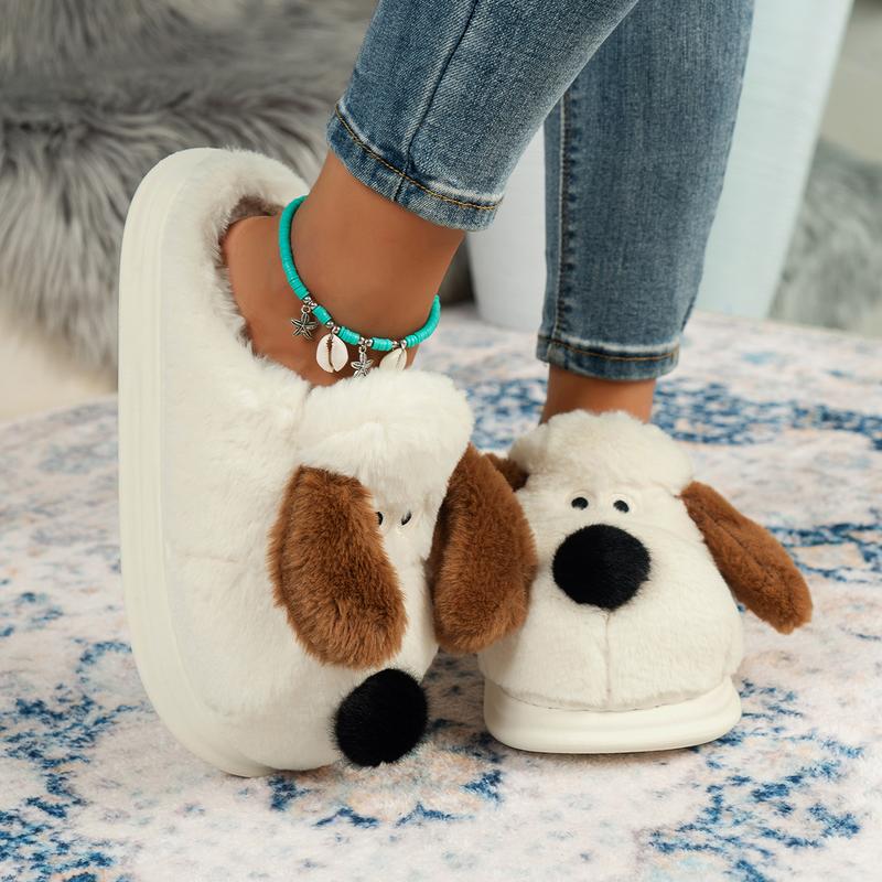 Cute Bean Dog Slippers Plush Cotton Tow Four Seasons Indoor Anti Slip Soft Sole Girl Footwear Girl Footwear