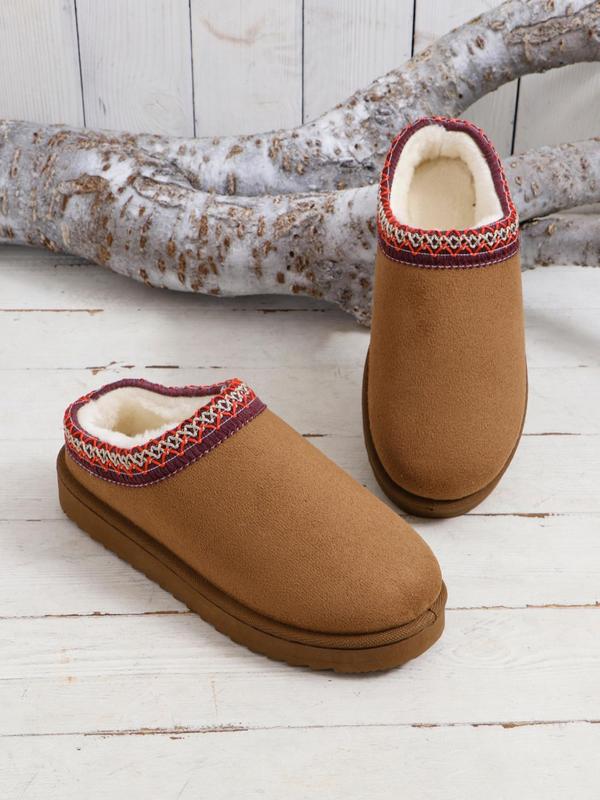 Women's Fashionable Embroidering Trim Design Slip-on Snow Boots, Casual Comfortable Warm Thick Sole Ankle Boots for Fall & Winter, Female All-match Round Toe Walking Shoes for Daily Wear