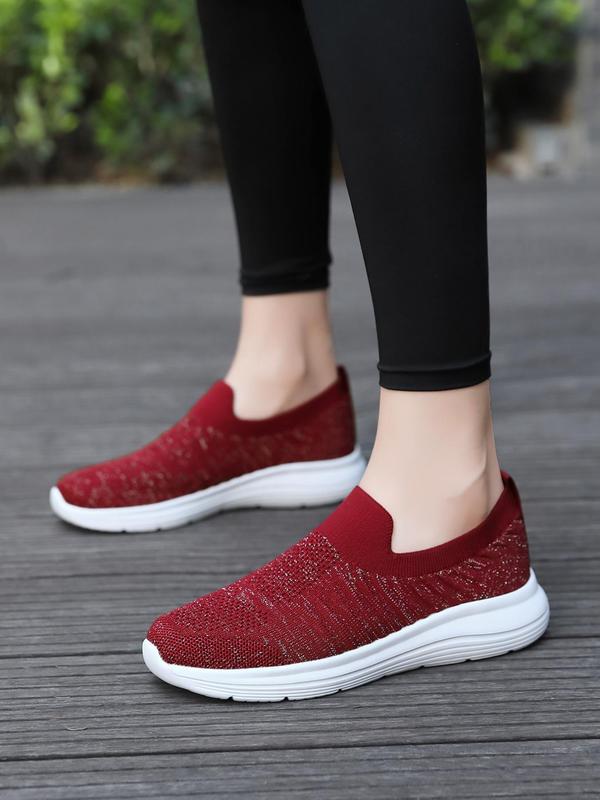 Women's Mesh Breathable Knit Slip on Sneakers, Casual Comfortable Sports Running Shoes, All-match Basic Shoes for Daily Wear