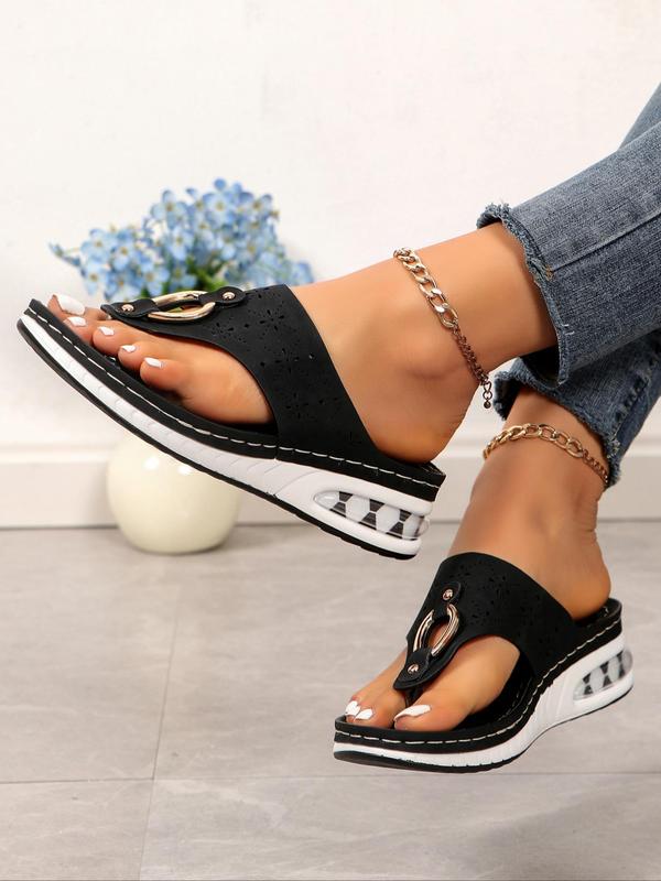 Women's Summer Fashionable Plain Color Slip on Wedge Sandals, Casual New Trend Sandals for Summer, Breathable Comfortable Shoes for Daily Wear, Perfect for Women and Outdoor