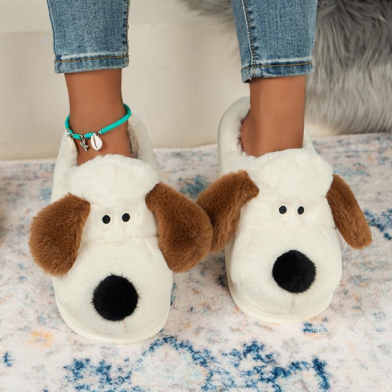 Cute Bean Dog Slippers Plush Cotton Tow Four Seasons Indoor Anti Slip Soft Sole Girl Footwear Girl Footwear