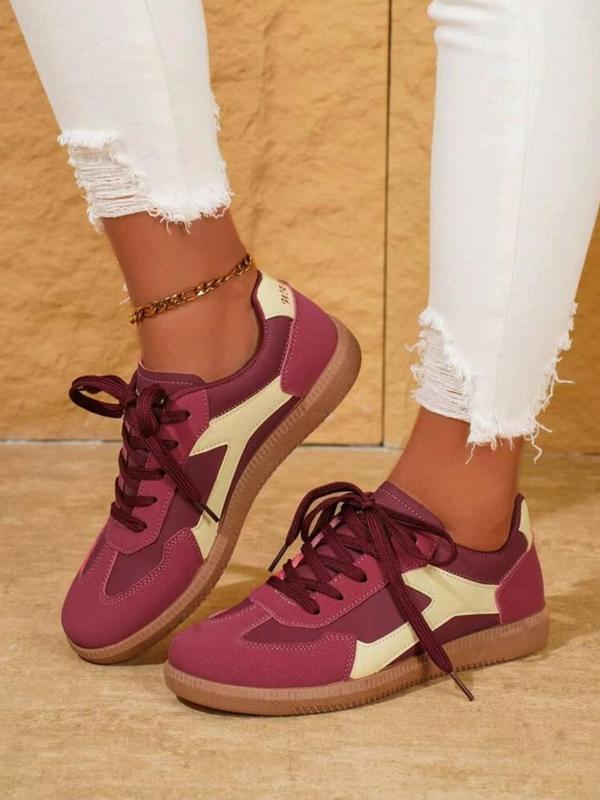 Women's Fashion Colorblock Lace Up Low Top Sneakers, Casual Comfortable Breathable Sports Running Shoes, All-match Basic Shoes for Daily Wear