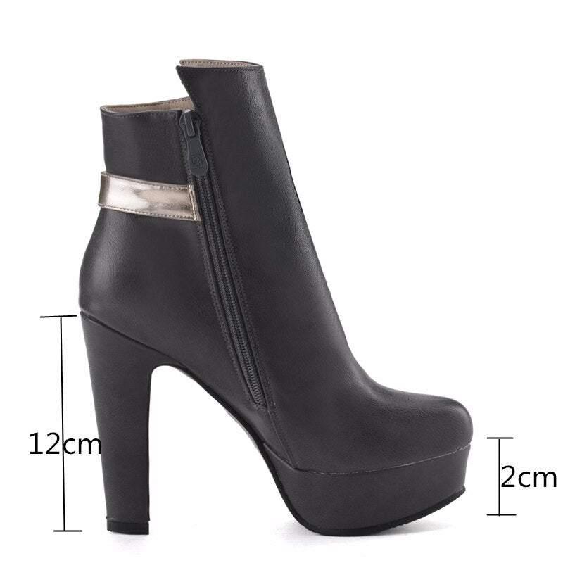 Fashion Ankle Boots For Women High Heels Buckle Short Boot Platform Black White pu Leather Party Dance Shoes Ladies Large Size