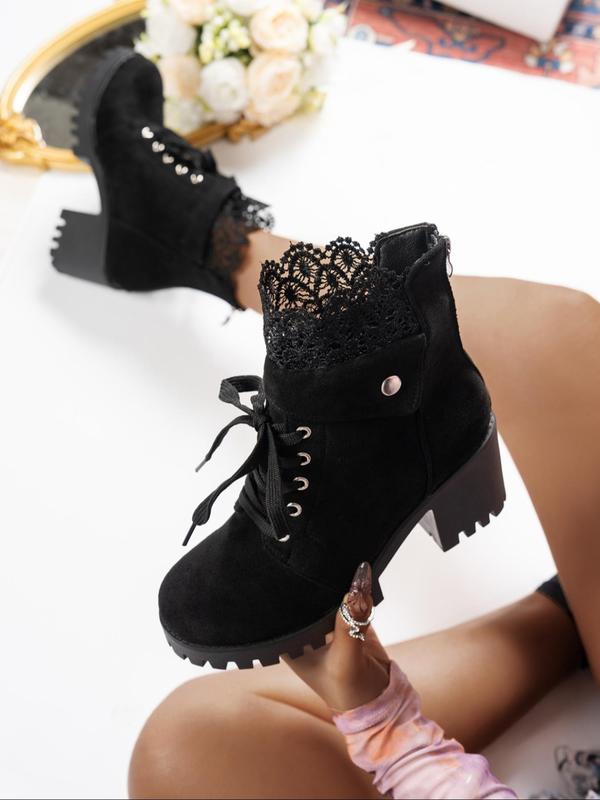 Women's Fashionable Lace Up Ankle Boots, Casual Comfortable Round Toe Boots for Daily Wear, Female All-match Shoes for Daily Wear