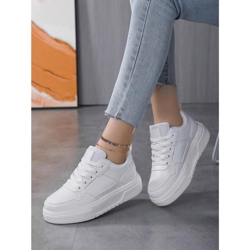 Fashionable Women's Sports Shoes,White Classic Skateboard Shoes With Minimailst Style,Solid Color Round Toe Thick Sole Outdoor Hiking Increasing Shoes