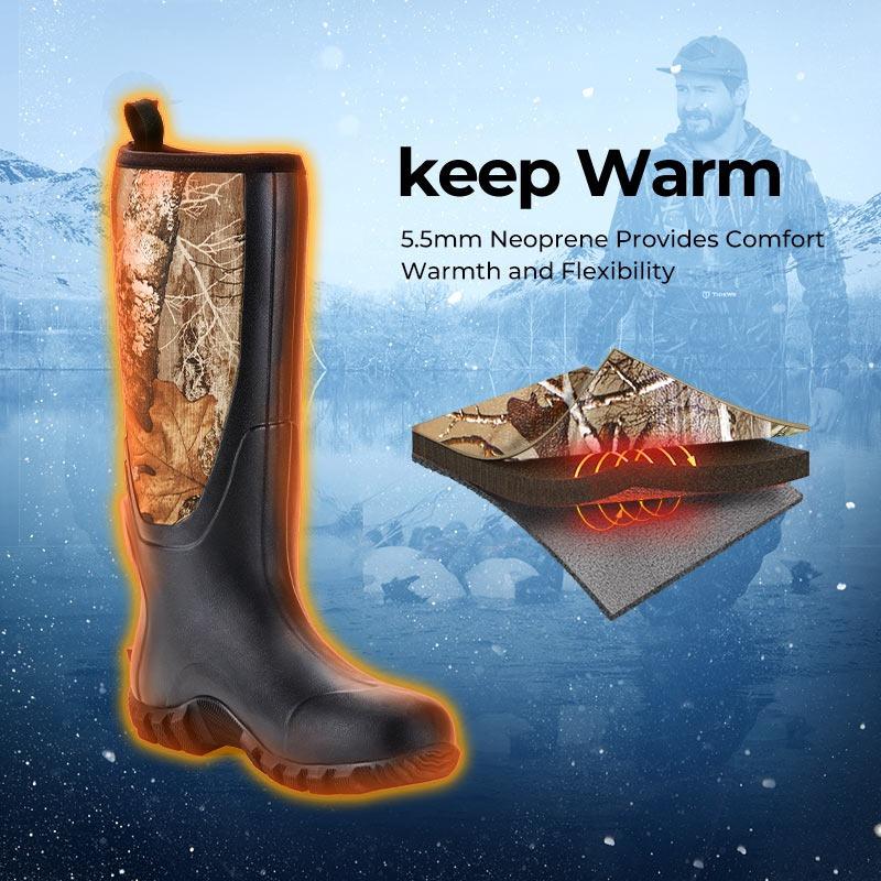 Greenstell Rubber Hunting Boots, Waterproof Insulated Next Camo G2 Warm Rubber Boots with 7mm Neoprene, Durable Outdoor Hunting Boots for Men