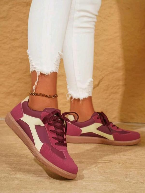 Women's Fashion Colorblock Lace Up Low Top Sneakers, Casual Comfortable Breathable Sports Running Shoes, All-match Basic Shoes for Daily Wear