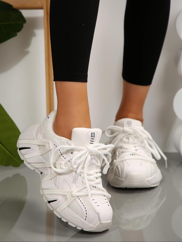 Women's Fashionable Patchwork Design Lace Up Platform Sneakers, Casual Comfortable Breathable Sports Running Shoes, All-match Basic Shoes for Daily Wear