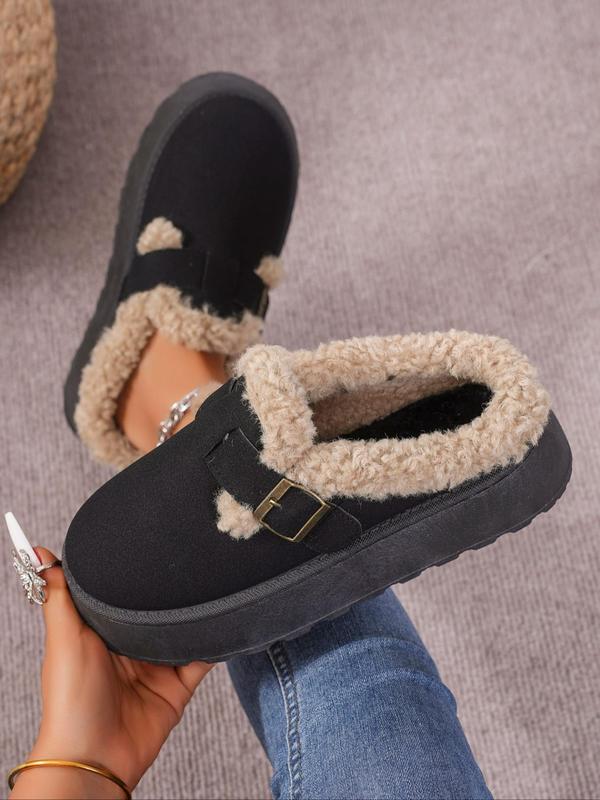 Women's Fashionable Plain Color Fluffy Lined Snow Boots, Casual Warm Slipper Boots for Winter, Female All-match Round Toe Mini Boots for Daily Wear