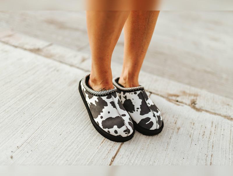 Black & White Cow Print Slippers