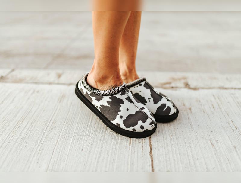 Black & White Cow Print Slippers