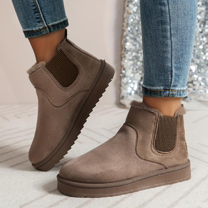 Women's Solid Color Ankle Boots, Casual Slip-on Plush Lined Boots, Comfortable Winter Boots