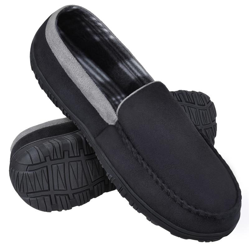 Men's Leather Soft Bottom Home Slippers, Memory Foam, Indoor Outdoor Non-Slip Rubber Sole