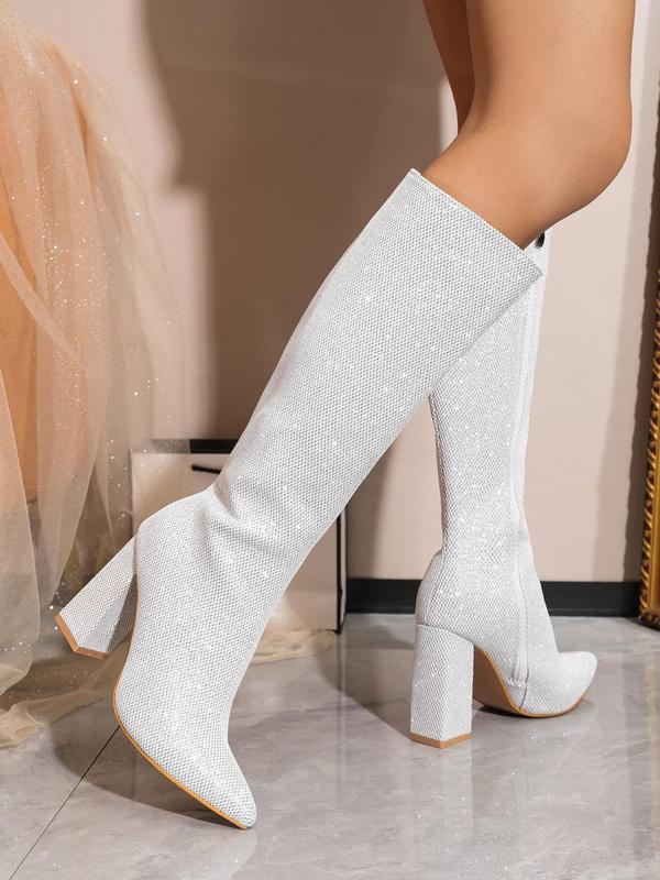 Women's Glitter Heeled Boots, Fashionable Pointed Toe High Heel Boots for Party, Daily Clothing Decor for Women & Girls