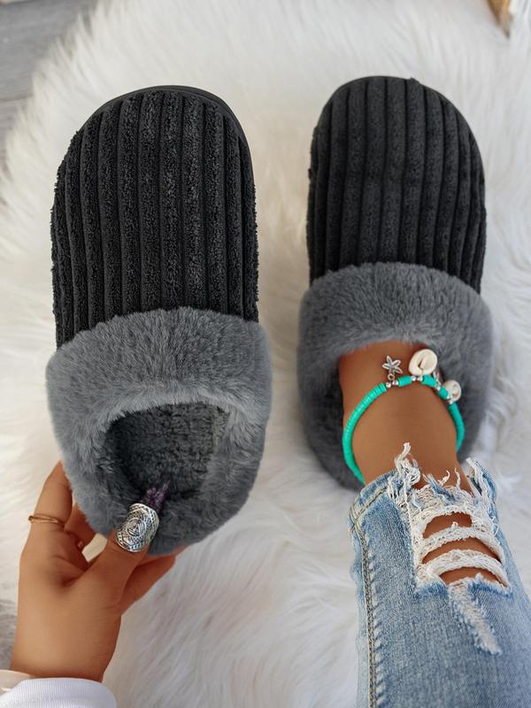 Women's Contrast Faux Fur Plush Slippers, Casual Comfortable Home Slippers, Fluffy Soft Slippers for Indoor & Outdoor Use for Fall & Winter