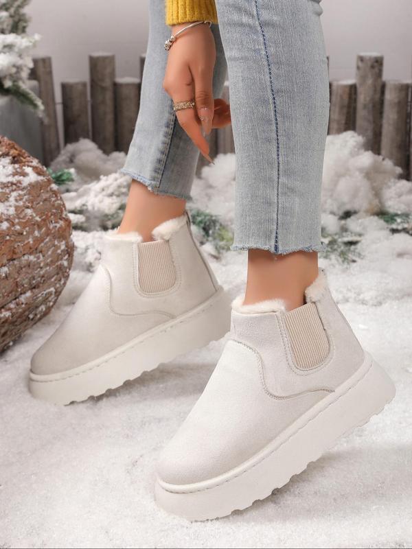 Women's Solid Color Design Ankle Boots, Fashionable Warm & Cozy Snow Boots for Winter, All-match Commuter Shoes for Work & Daily Wear