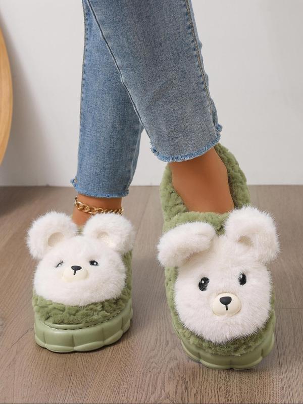 Women's Cute Bear Design Plush Slippers, Casual Soft Comfortable Home Slippers, Warm Slippers for Indoor & Outdoor Use for Fall & Winter