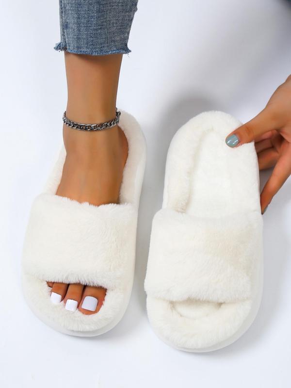 Women's Fashion Plain Soft Platform Fluffy Plush House Slippers, Minimalist Fuzzy Girl Casual Comfortable Home Slide Slippers, Flatform Warm Soft Women's Home Slippers, Footwear