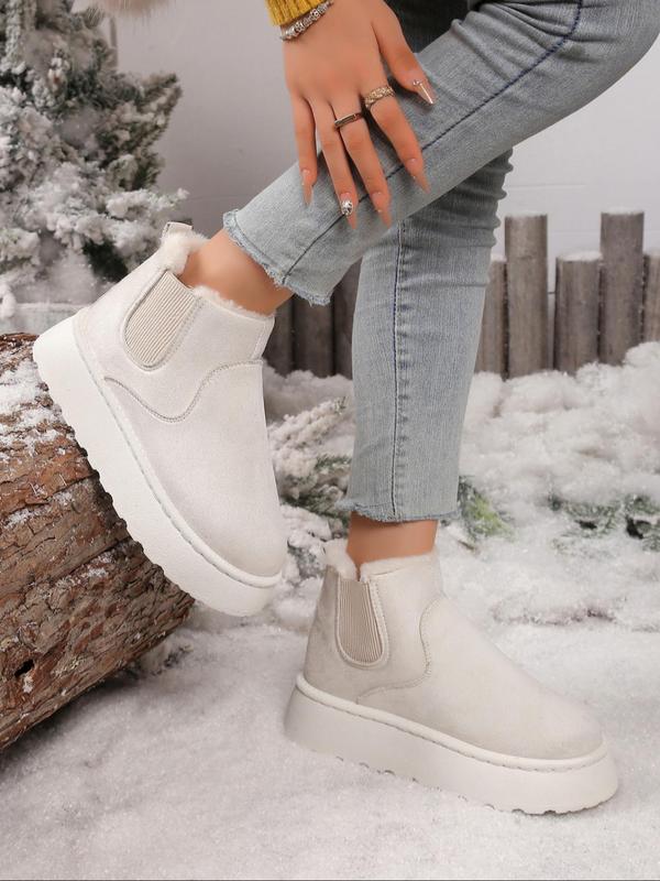 Women's Solid Color Design Ankle Boots, Fashionable Warm & Cozy Snow Boots for Winter, All-match Commuter Shoes for Work & Daily Wear