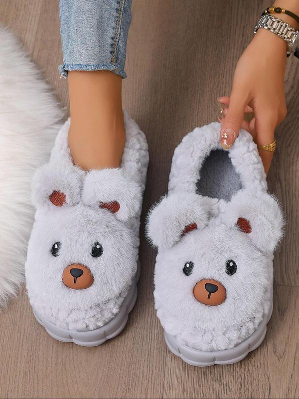 Women's Cute Bear Design Plush Slippers, Casual Soft Comfortable Home Slippers, Warm Slippers for Indoor & Outdoor Use for Fall & Winter