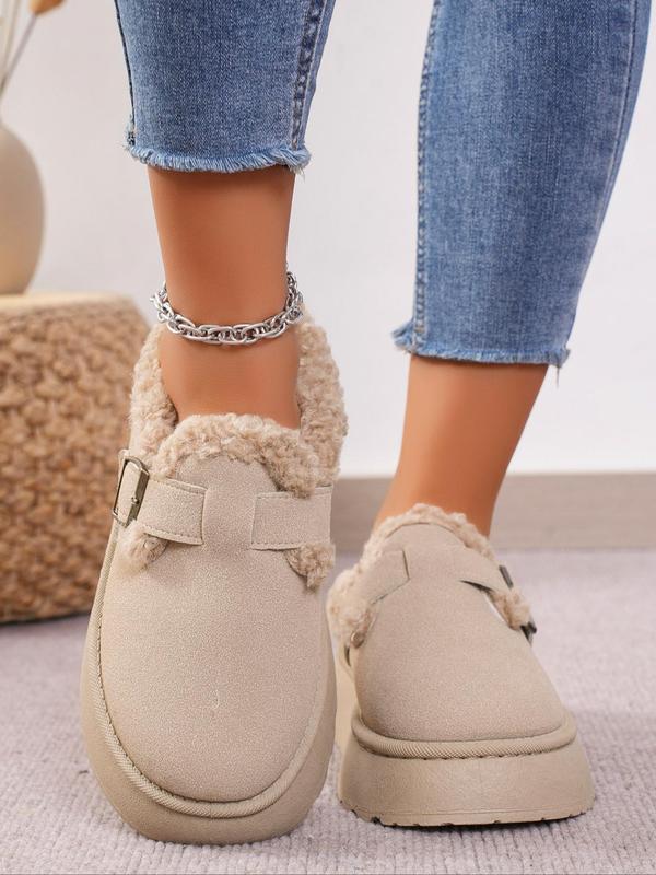 Women's Fashionable Plain Color Fluffy Lined Snow Boots, Casual Warm Slipper Boots for Winter, Female All-match Round Toe Mini Boots for Daily Wear