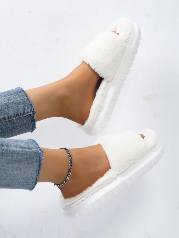 Women's Fashion Plain Soft Platform Fluffy Plush House Slippers, Minimalist Fuzzy Girl Casual Comfortable Home Slide Slippers, Flatform Warm Soft Women's Home Slippers, Footwear