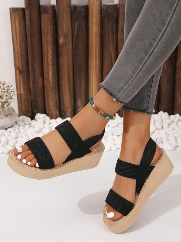 Women's Fashion Plain Color Straw Wedge Sandals, 1 Pair Casual Versatile Platform Wedge Sandals for Summer, Lightweight Breathable Comfortable Shoes for Daily Wear