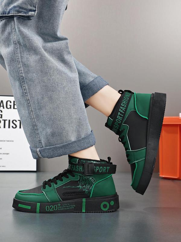 Men's Fashionable Letters Print High Top Sneakers, Casual Comfortable Sports Shoes for Daily Wear, Male All-match Round Toe Shoes for Daily Wear