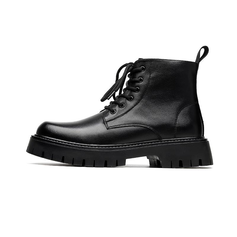 Men's Mid-top Height-increasing Work Leather Boots, Martin Boots. Winter Men's British Style Low-top Motorcycle Leather Boots.