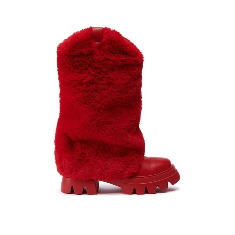 AZALEA WANG FIESTY RED FUR BOOTIE