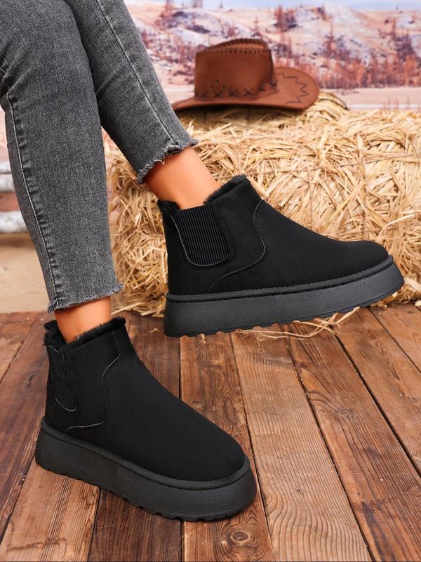 Women's Fashionable Solid Color Slip on Snow Boots, Casual Comfortable Warm Ankle Boots for Winter, Fluffy Lined Boots for Indoor & Outdoor