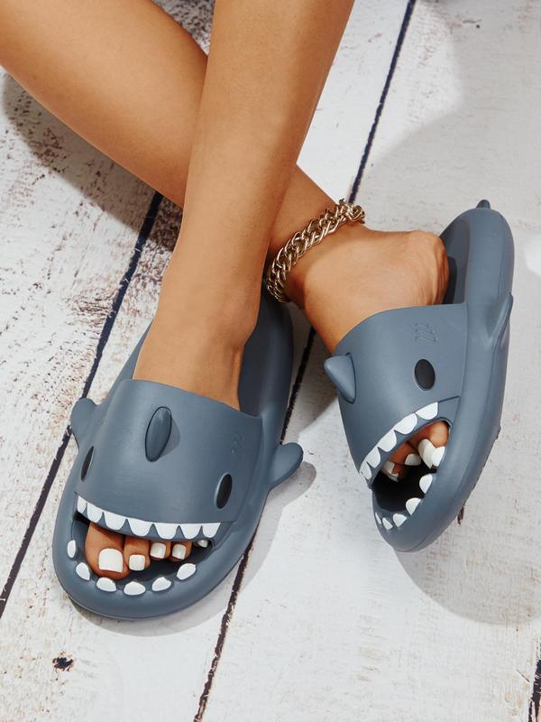 Women's Cute Cartoon Shark Design Slides, Casual Comfortable Home Slippers, Soft Non-slip Slippers for Indoor & Outdoor Wear